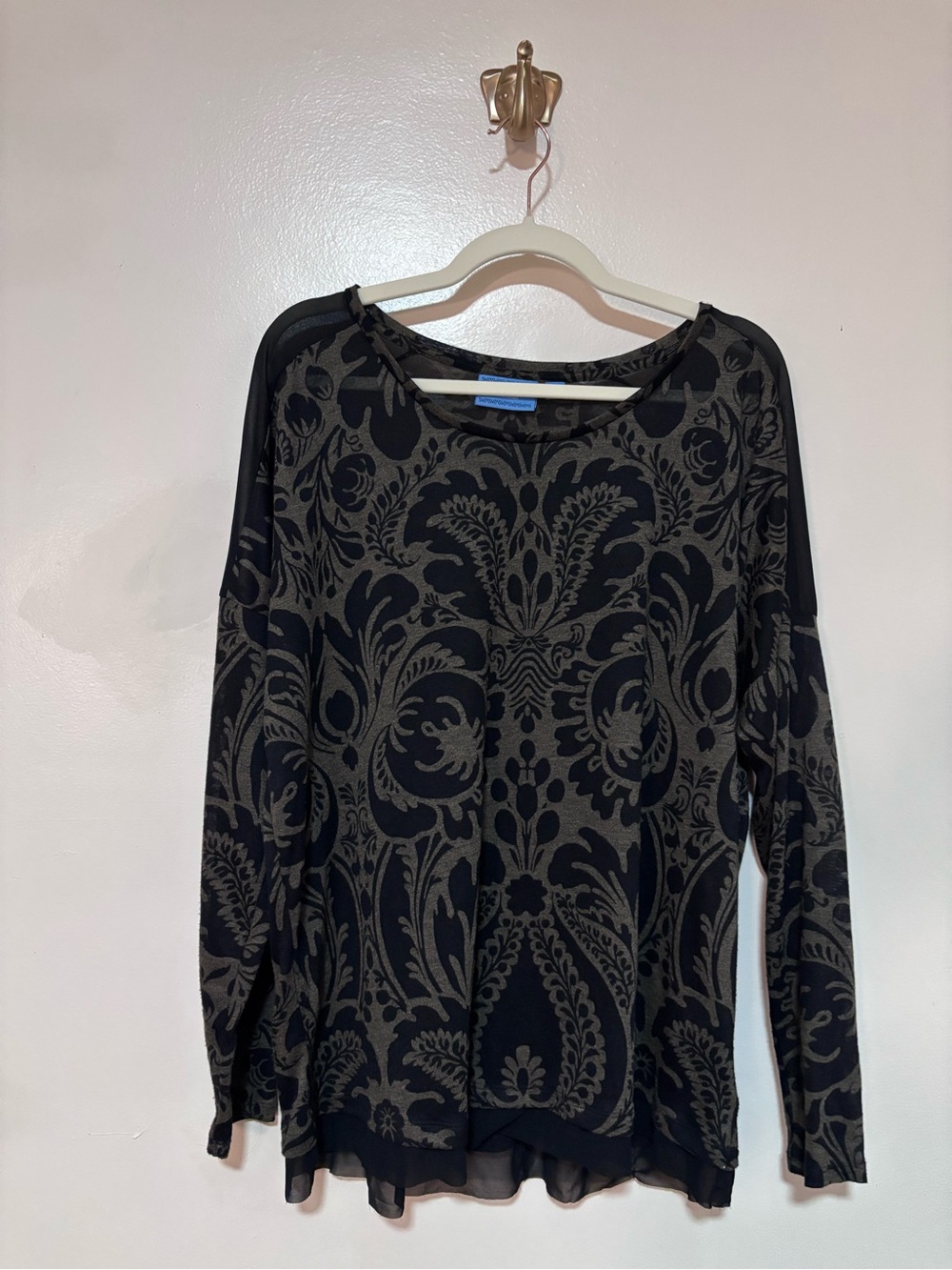 Simply Vera Vera Wang Black Taupe Paisley Long Sleeve Top Dolman XL